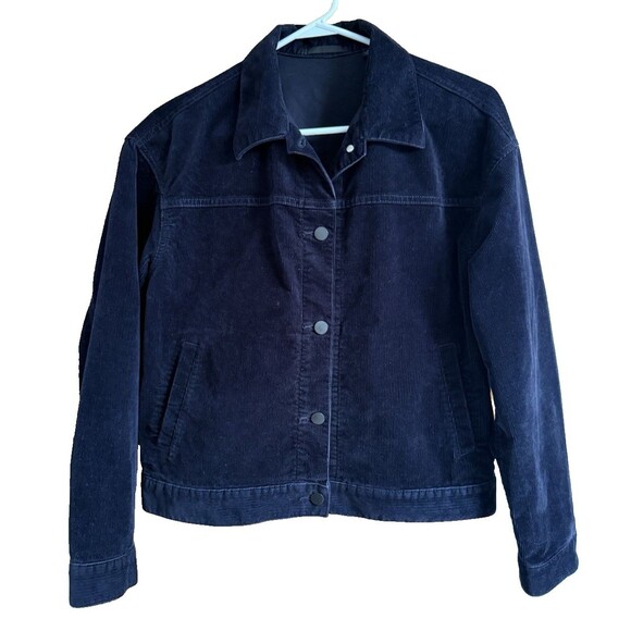 Uniqlo Black Corduroy Cropped Jacket Women Size M Buttons Collar Pockets - Picture 1 of 10